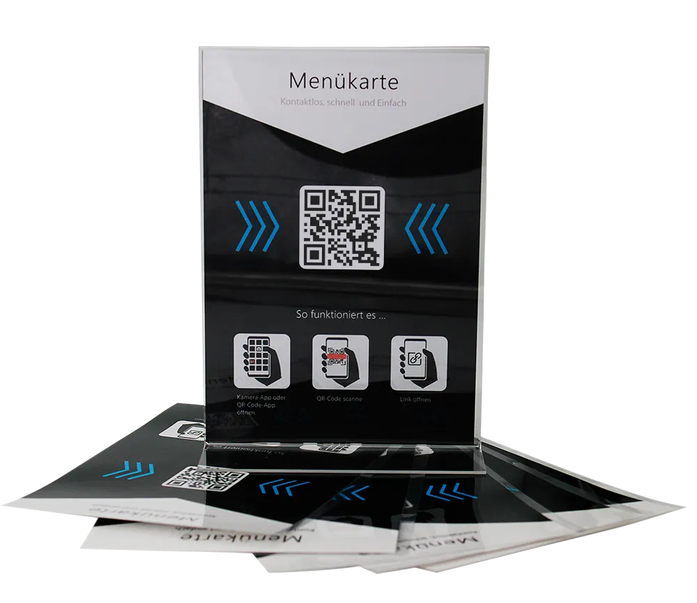 QRC.digital Menükarten Aufsteller in Ihrem Lokal einfach Scanen und die digitale Menükarte betrachten.